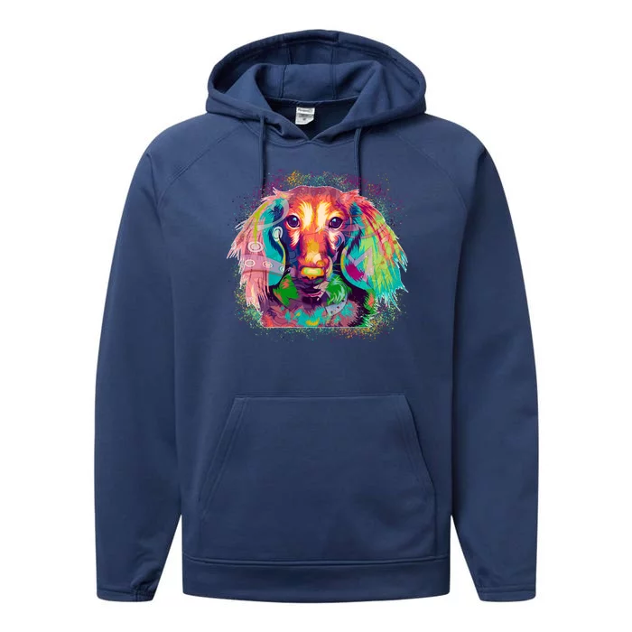 Colorful Pattern Dachshund Dog Performance Fleece Hoodie