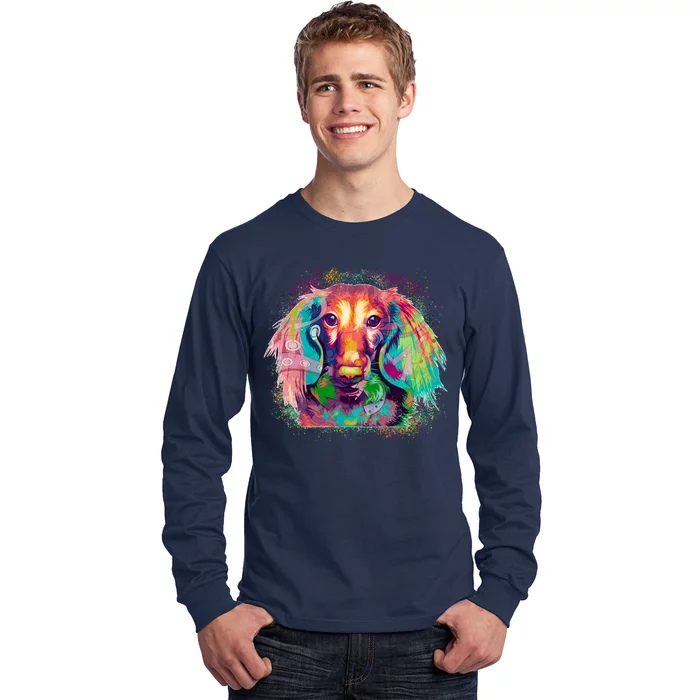 Colorful Pattern Dachshund Dog Long Sleeve Shirt