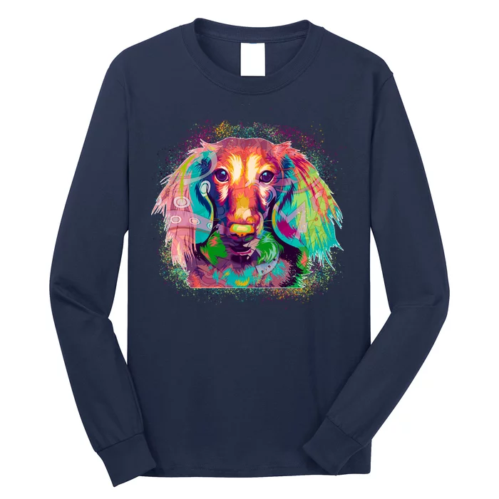 Colorful Pattern Dachshund Dog Long Sleeve Shirt