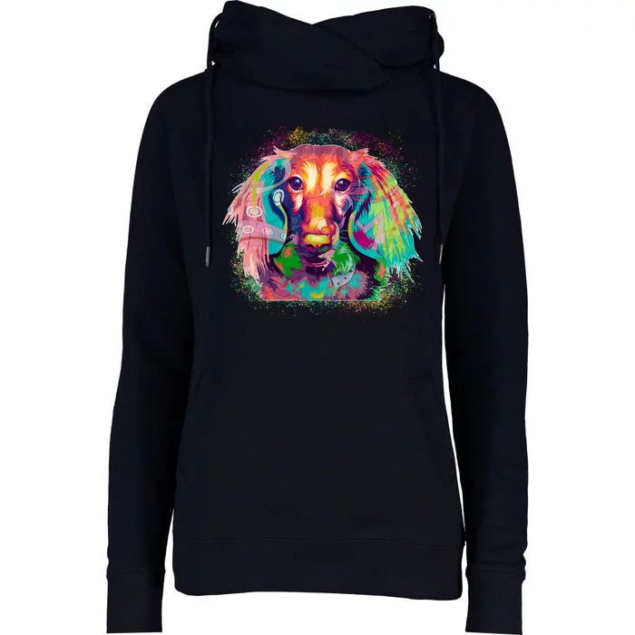 Colorful Pattern Dachshund Dog Womens Funnel Neck Pullover Hood