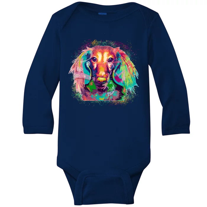 Colorful Pattern Dachshund Dog Baby Long Sleeve Bodysuit