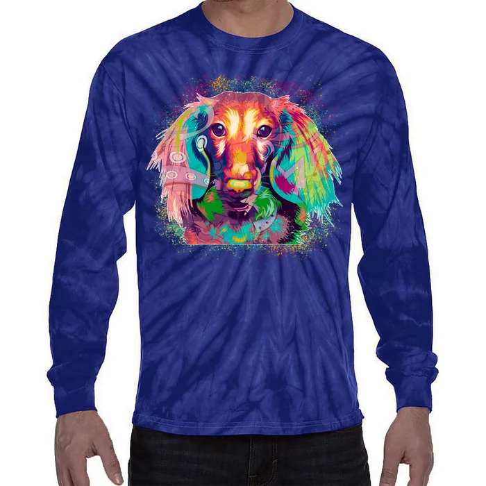 Colorful Pattern Dachshund Dog Tie-Dye Long Sleeve Shirt