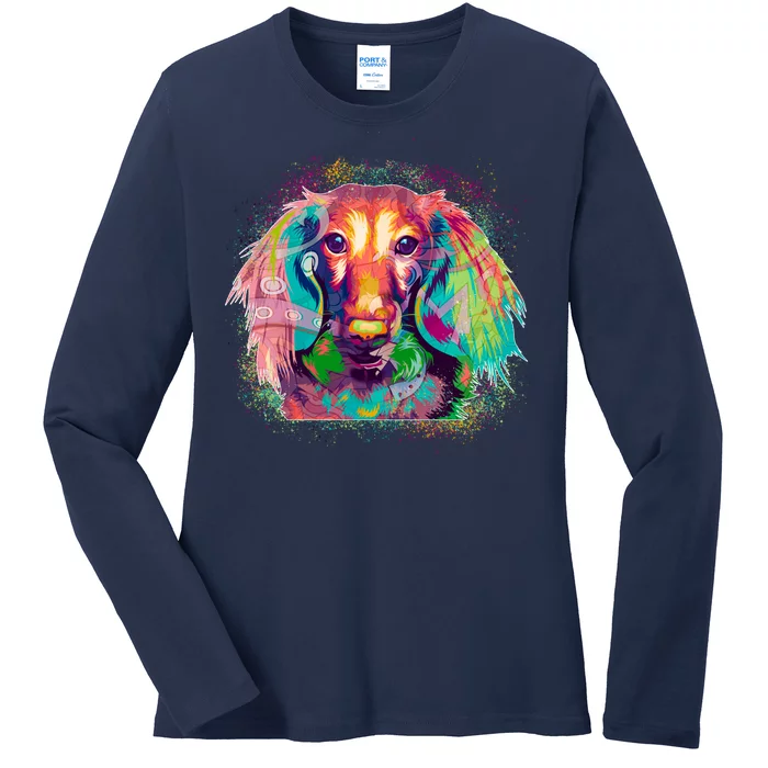 Colorful Pattern Dachshund Dog Ladies Long Sleeve Shirt