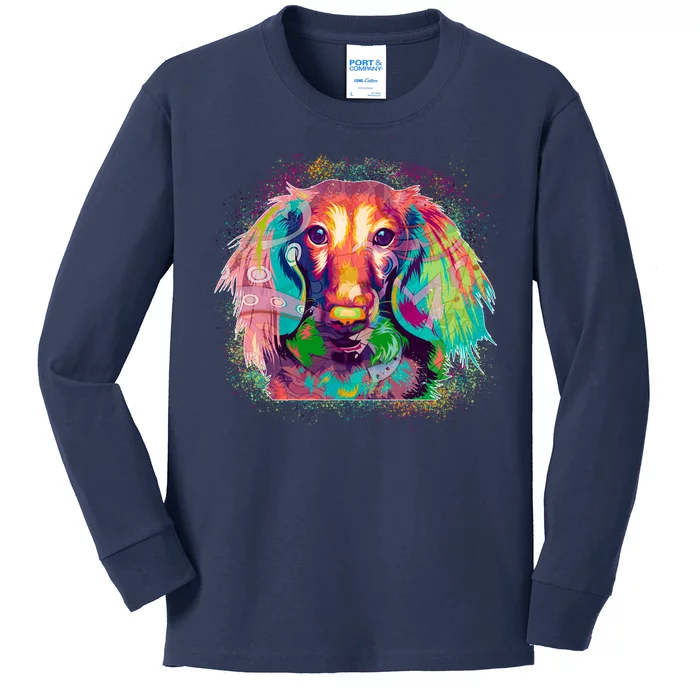 Colorful Pattern Dachshund Dog Kids Long Sleeve Shirt