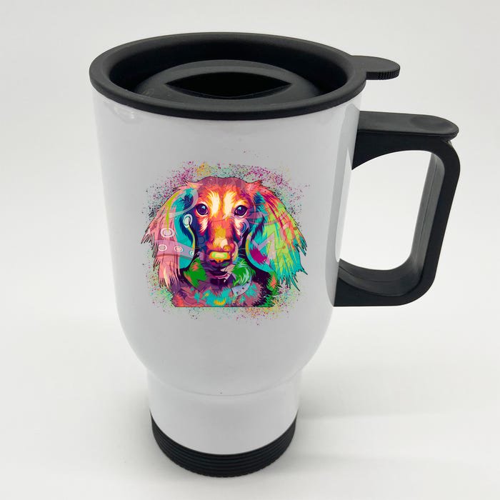 Colorful Pattern Dachshund Dog Front & Back Stainless Steel Travel Mug