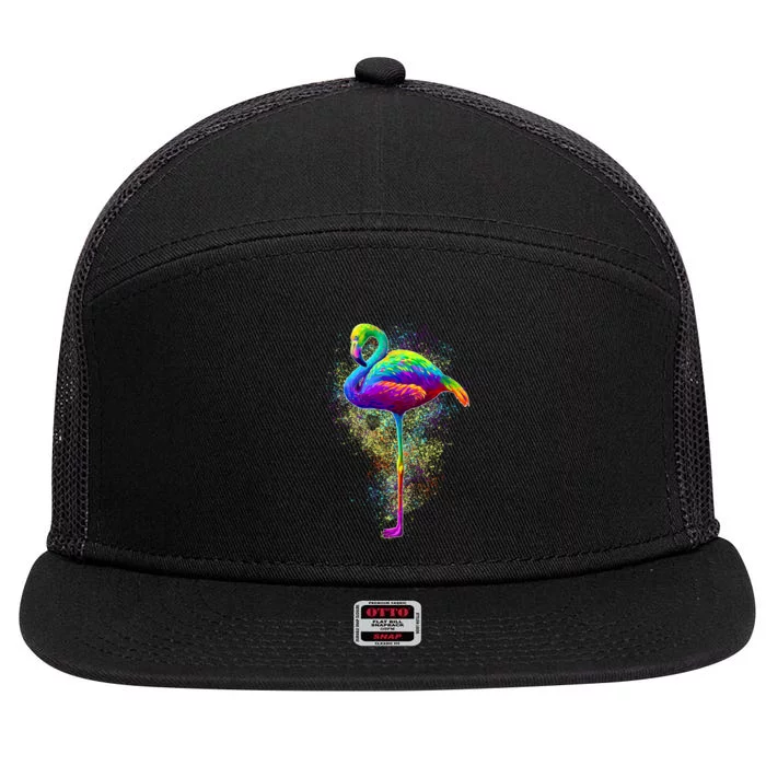 Colorful Pattern Flamingo 7 Panel Mesh Trucker Snapback Hat