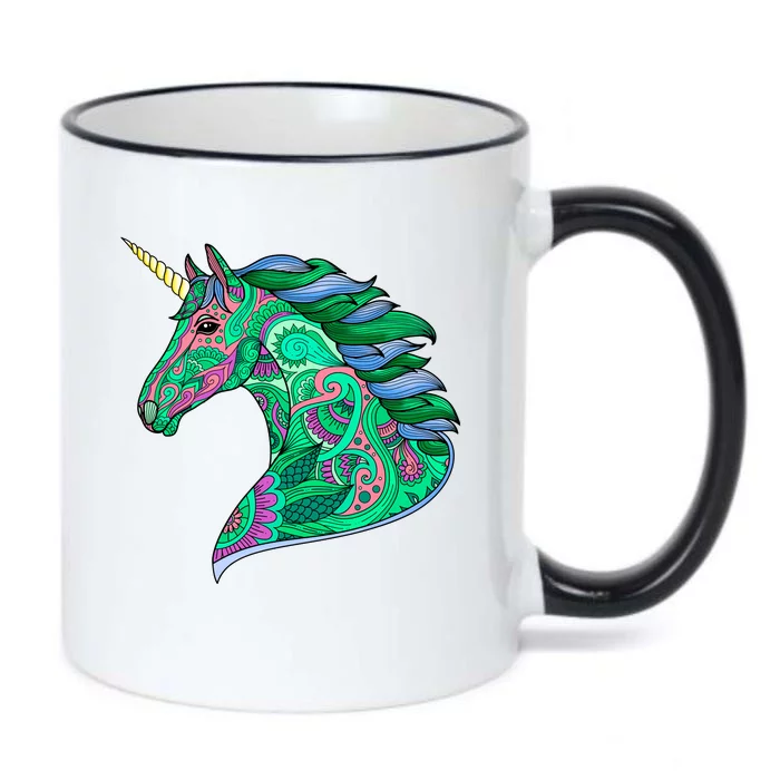 Colorful Pattern Unicorn Black Color Changing Mug