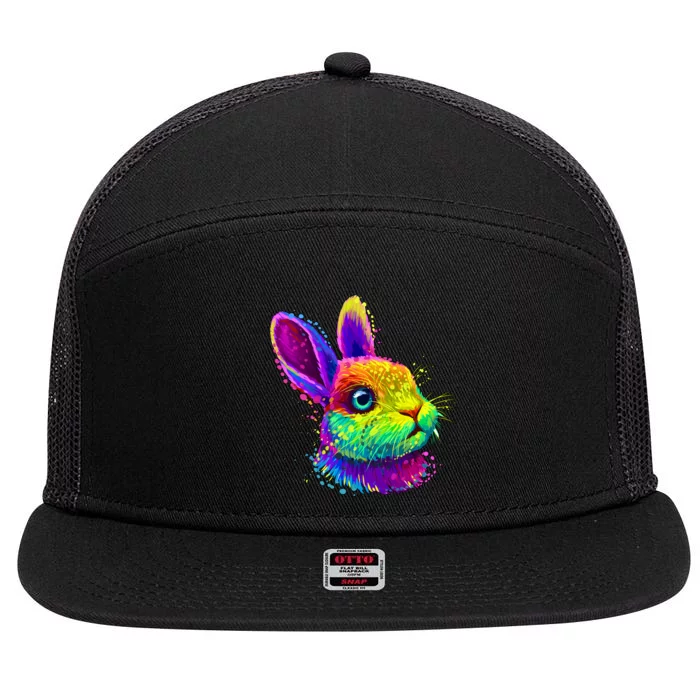 Colorful Rabbit Bunny Art 7 Panel Mesh Trucker Snapback Hat