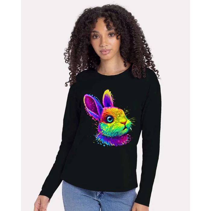 Colorful Rabbit Bunny Art Womens Cotton Relaxed Long Sleeve T-Shirt