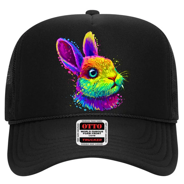 Colorful Rabbit Bunny Art High Crown Mesh Trucker Hat