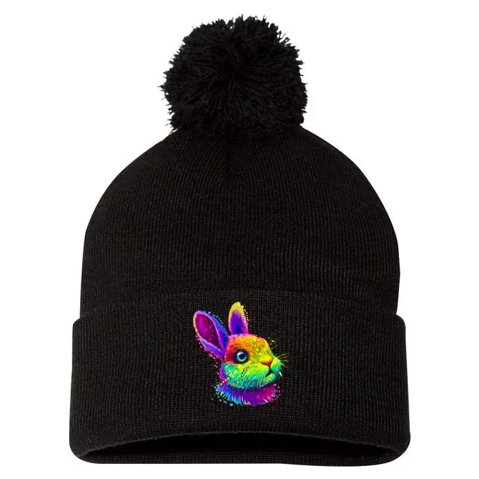 Colorful Rabbit Bunny Art Pom Pom 12in Knit Beanie