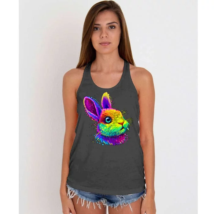 Colorful Rabbit Bunny Art Women's Knotted Racerback Tank