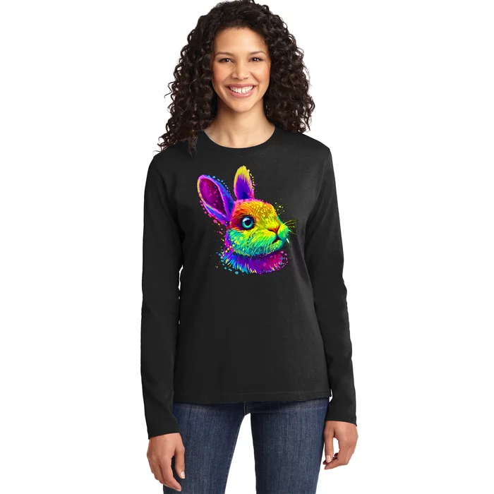 Colorful Rabbit Bunny Art Ladies Long Sleeve Shirt