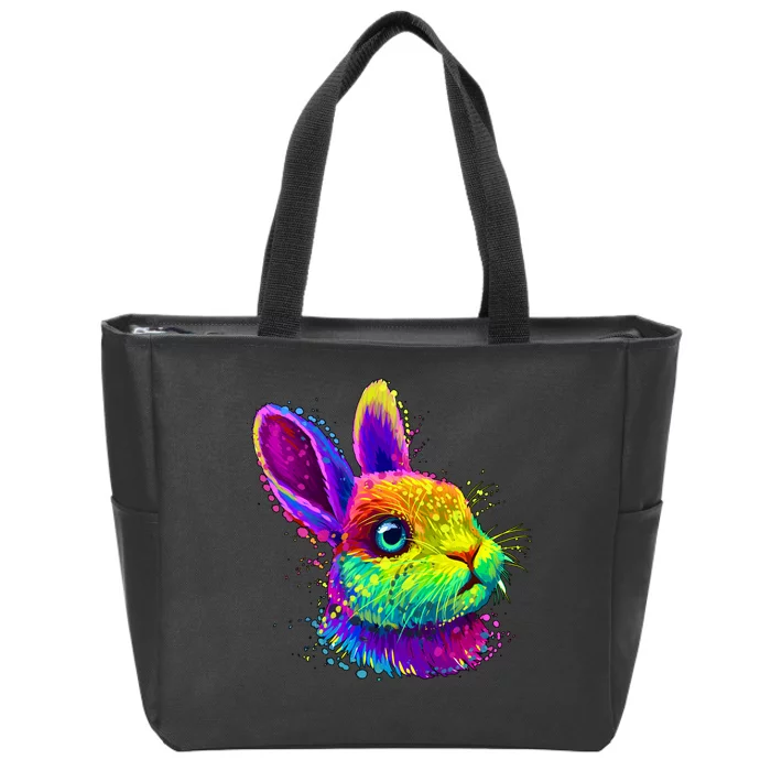 Colorful Rabbit Bunny Art Zip Tote Bag