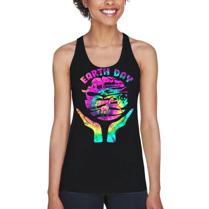 Colorful Retro Earth Day Animals Women's Racerback Tank