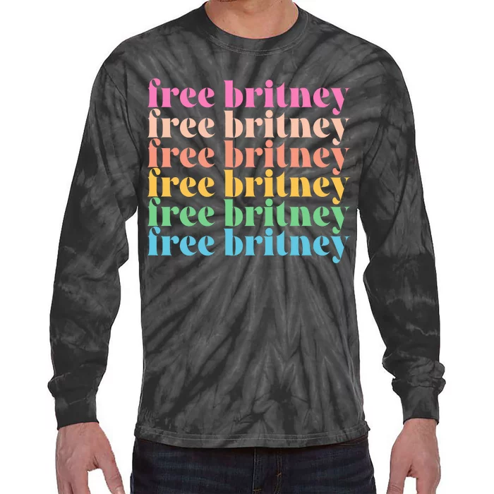 Colorful Retro Free Britney Logo Tie-Dye Long Sleeve Shirt