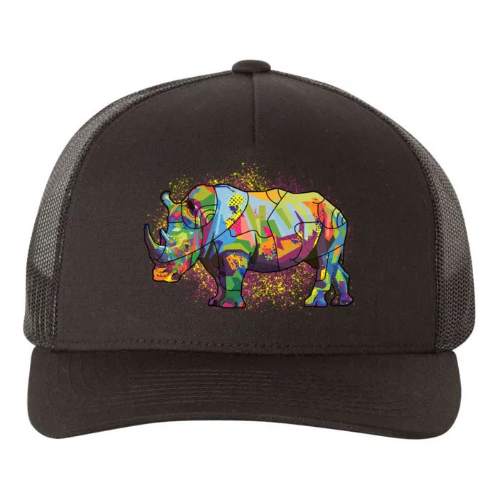 Colorful Rhino Art Splatter Yupoong Adult 5-Panel Trucker Hat