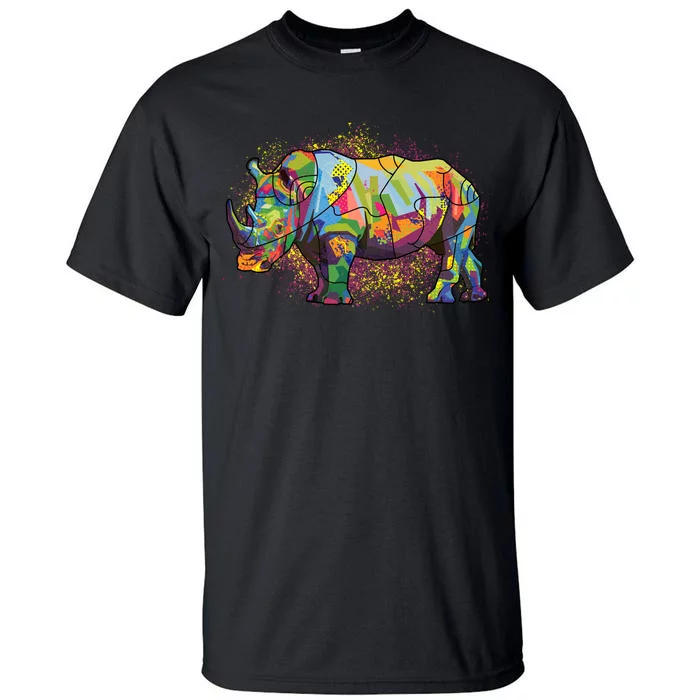 Colorful Rhino Art Splatter Tall T-Shirt