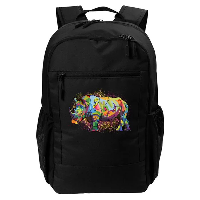 Colorful Rhino Art Splatter Daily Commute Backpack