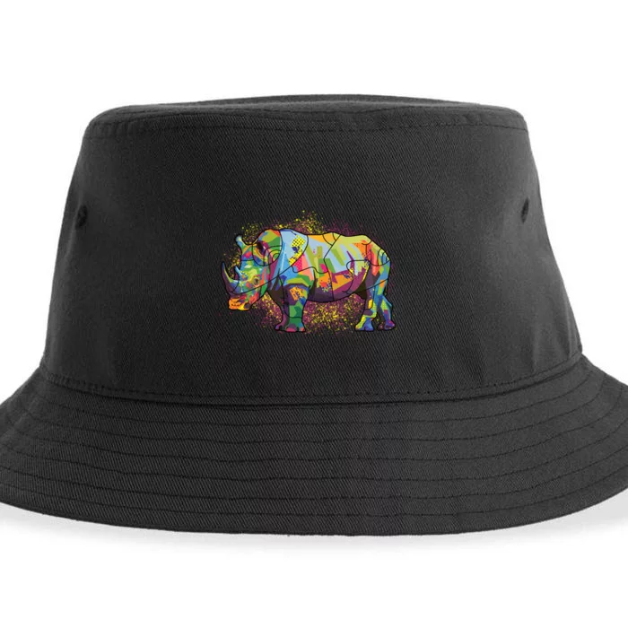 Colorful Rhino Art Splatter Sustainable Bucket Hat