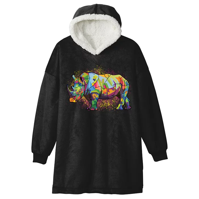 Colorful Rhino Art Splatter Hooded Wearable Blanket