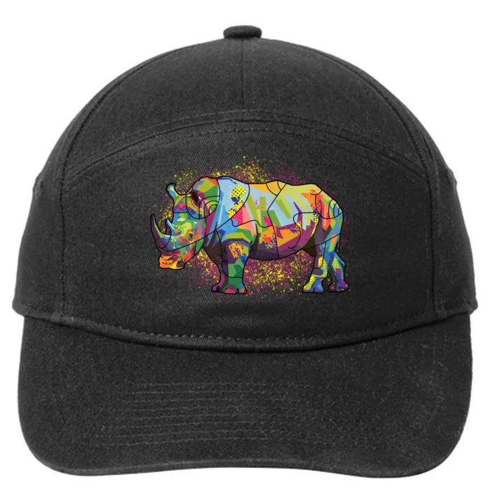 Colorful Rhino Art Splatter 7-Panel Snapback Hat