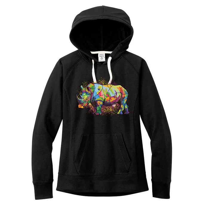 Colorful Rhino Art Splatter Women's Fleece Hoodie