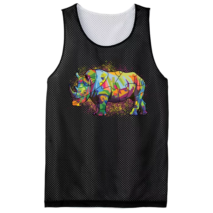 Colorful Rhino Art Splatter Mesh Reversible Basketball Jersey Tank