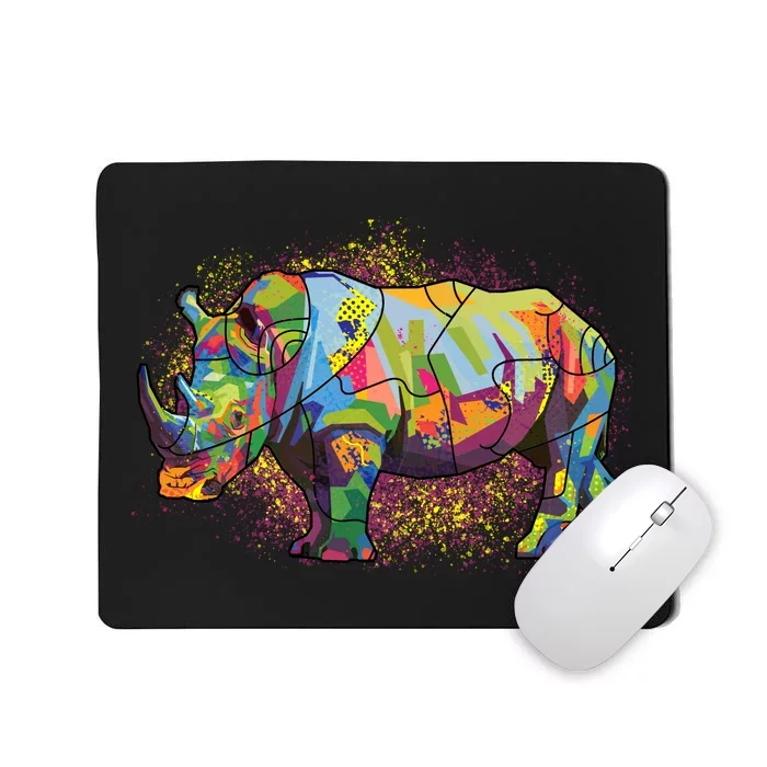 Colorful Rhino Art Splatter Mousepad