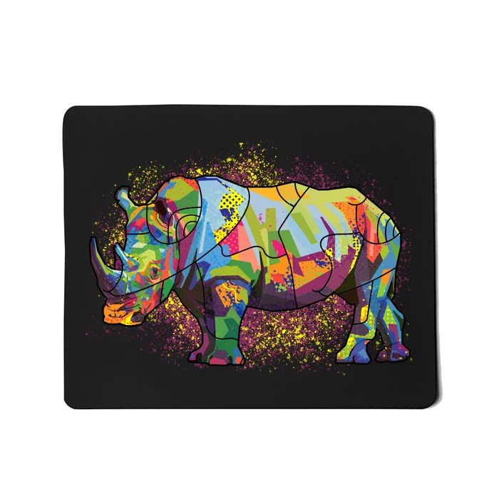 Colorful Rhino Art Splatter Mousepad