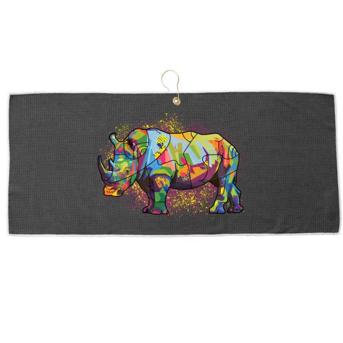 Colorful Rhino Art Splatter Large Microfiber Waffle Golf Towel