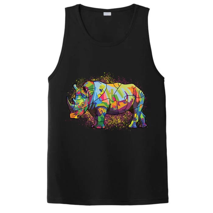 Colorful Rhino Art Splatter Performance Tank