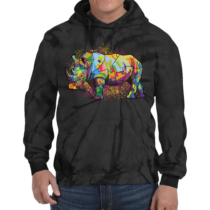 Colorful Rhino Art Splatter Tie Dye Hoodie