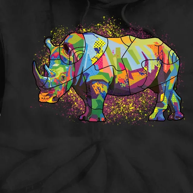 Colorful Rhino Art Splatter Tie Dye Hoodie