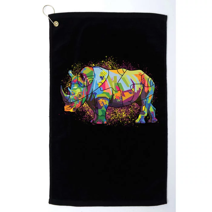 Colorful Rhino Art Splatter Platinum Collection Golf Towel