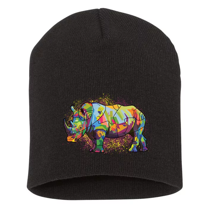 Colorful Rhino Art Splatter Short Acrylic Beanie