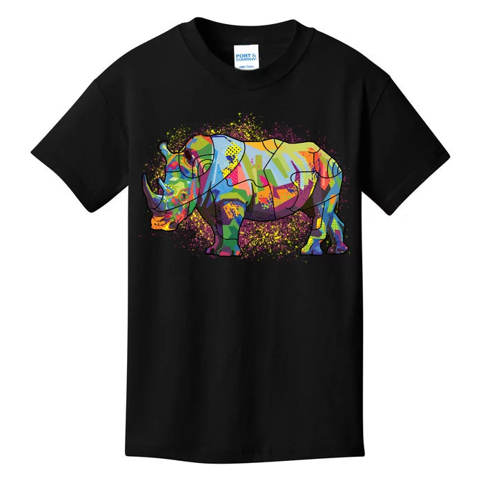 Colorful Rhino Art Splatter Kids T-Shirt