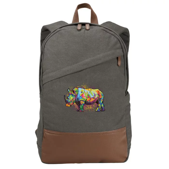 Colorful Rhino Art Splatter Cotton Canvas Backpack