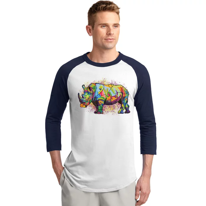 Colorful Rhino Art Splatter Baseball Sleeve Shirt