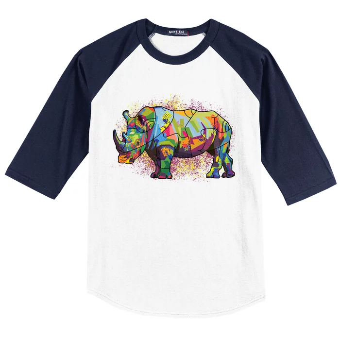 Colorful Rhino Art Splatter Baseball Sleeve Shirt