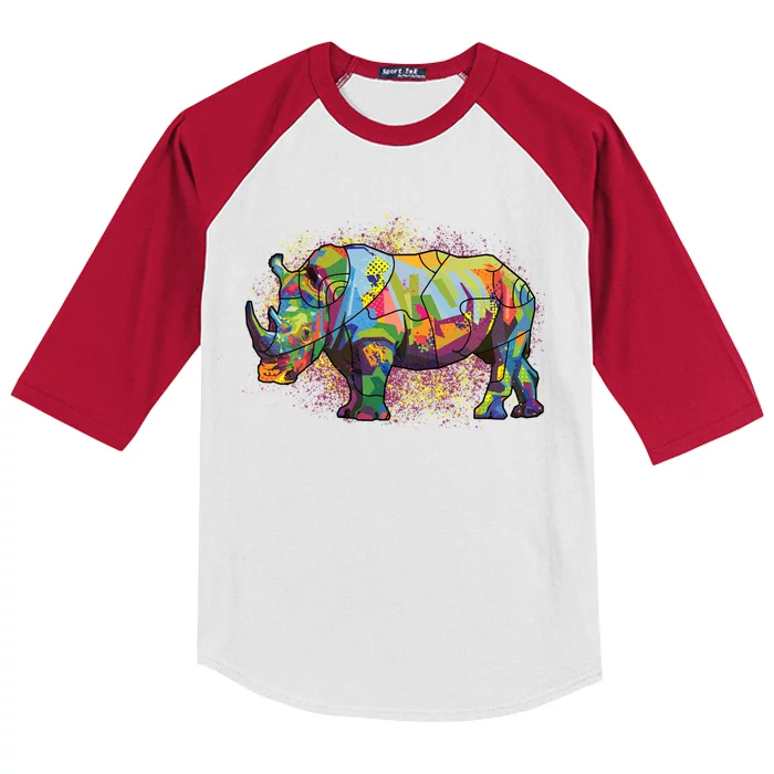 Colorful Rhino Art Splatter Kids Colorblock Raglan Jersey