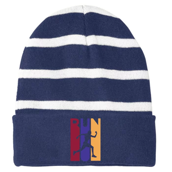 Colorful Run Striped Beanie with Solid Band