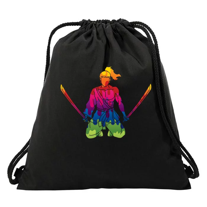 Colorful Samurai Katanas Swords Warrior Drawstring Bag