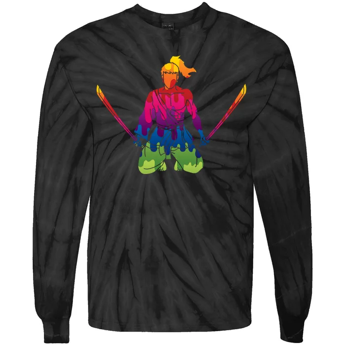 Colorful Samurai Katanas Swords Warrior Tie-Dye Long Sleeve Shirt