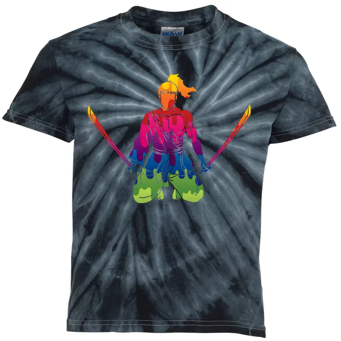 Colorful Samurai Katanas Swords Warrior Kids Tie-Dye T-Shirt