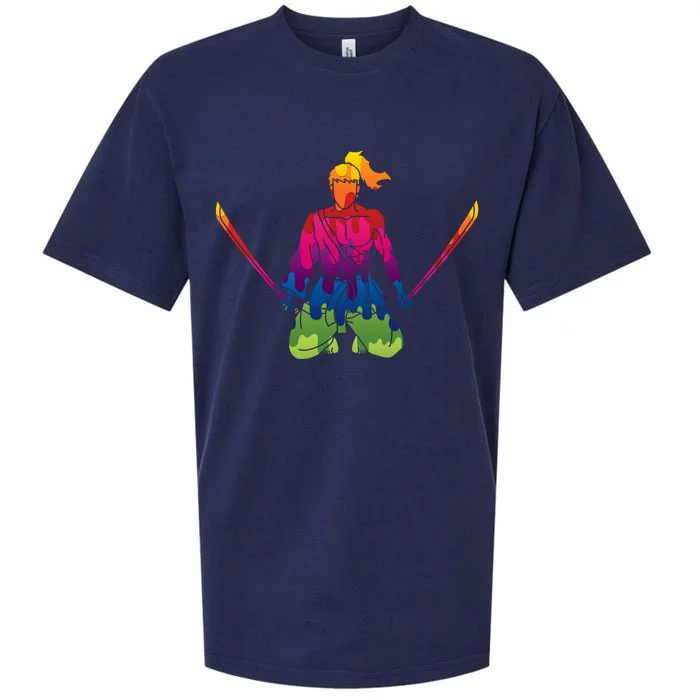 Colorful Samurai Katanas Swords Warrior Sueded Cloud Jersey T-Shirt