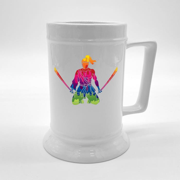 Colorful Samurai Katanas Swords Warrior Front & Back Beer Stein