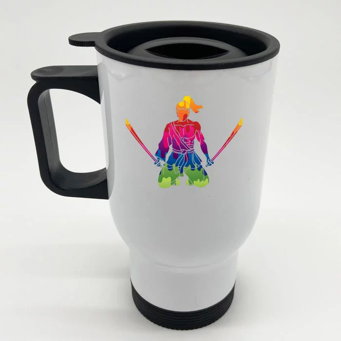 Colorful Samurai Katanas Swords Warrior Front & Back Stainless Steel Travel Mug