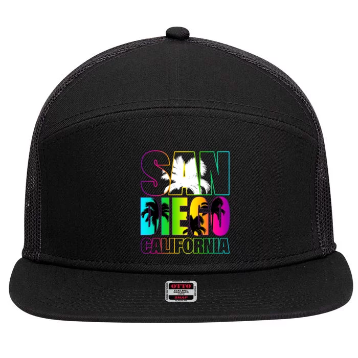 Colorful San Diego California 7 Panel Mesh Trucker Snapback Hat