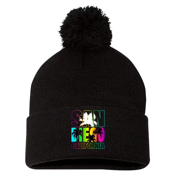 Colorful San Diego California Pom Pom 12in Knit Beanie